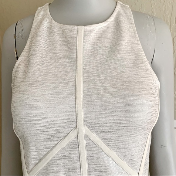 TOPSHOP Knit Fit & Flare Skater Dress Open Back Zipper White Shimmer Metallic - Picture 8 of 16